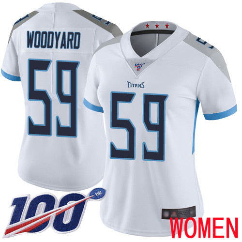 Tennessee Titans Limited White Women Wesley Woodyard Road Jersey NFL Football #59 100th Season Vapor Untouchable->women nfl jersey->Women Jersey